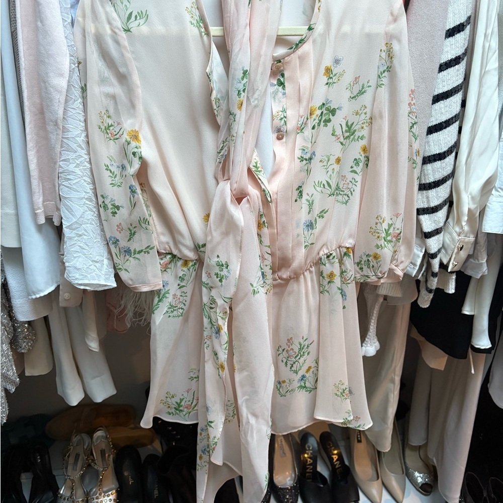 MaxMara Floral Pink Blouse with Tie Detail